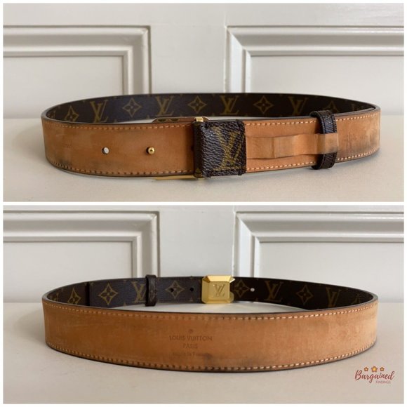 Authentic Louis Vuitton Monogram Canvas Cabochon Gold Logo Buckle Belt 80/32 - Picture 6 of 13